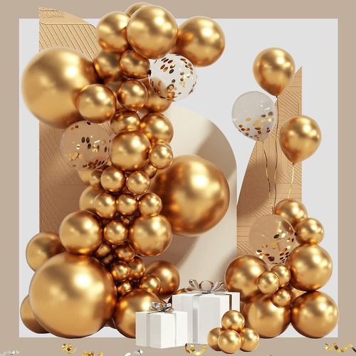 Ballon en or métallique Guirlande Arch Kit 100 Pack 18/12/10/5 pouces Ballons de fête en latex de différentes tailles Ballons de confettis Ballon chromé pour engagement W