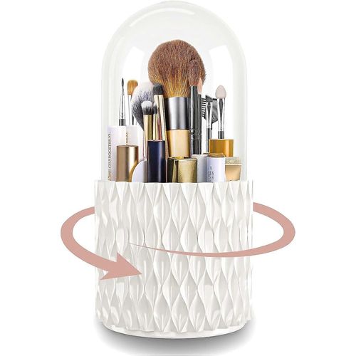 Organisateur De Maquillage Rotatif À 360 Degrés, Organisateur Et Rangement De Maquillage, Porte-Pinceau De Maquillage Avec 5 Grilles Pour Commode Et Salle De Bain (Blanc, Aqua) 