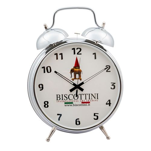 RÉVEIL GÉANT BISCOTTINI. EN MÉTAL. DIAMÈTRE : 30 CM