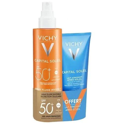 Vichy Capital Soleil Spray Fluide Invisible Protection Cellulaire Spf50+ 200 Ml Avec Lait Apaisant Après-Soleil Offert 