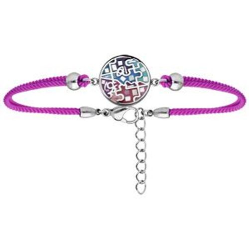 Bracelet Acier Stella Mia Rond Résine Multi Couleur Et Nacre Cordon Fuschia 15,5+3,5cm