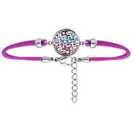 Bracelet Acier Stella Mia Rond Résine Multi Couleur Et Nacre Cordon Fuschia 15,5+3,5cm