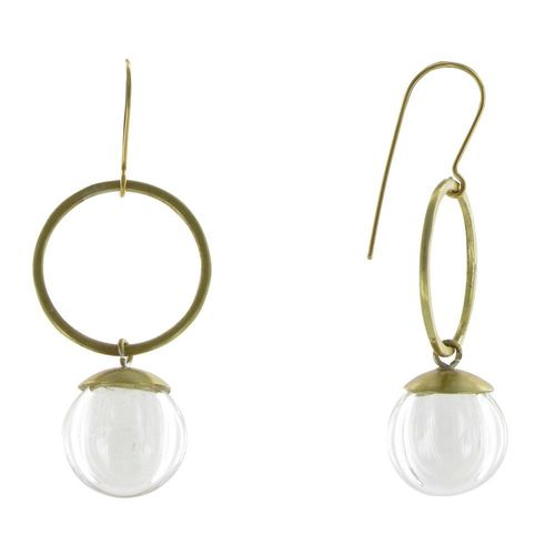 Les Poulettes Bijoux - Boucles D'oreilles Laiton Anneau Et Bulle Pâte De Verre Cristal