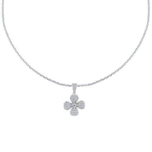 Les Poulettes Bijoux - Collier Fleur Pendentif Argent Rhodié Et Strass