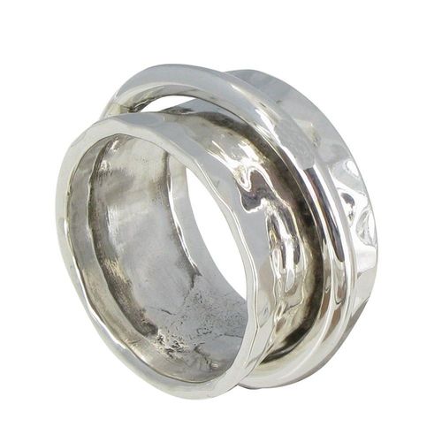 Les Poulettes Bijoux - Bague Argent Tube Martelé Et Son Anneau Mobile