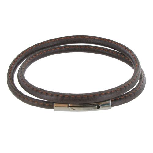 Les Poulettes Bijoux - Bracelet Homme Cuir Marron Fin Cousu Fermoir Acier Inoxydable - Classics