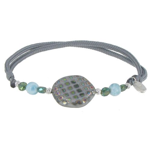 Les Poulettes Bijoux - Bracelet Lien Gris Clair Perles De Verre Et De Larimar