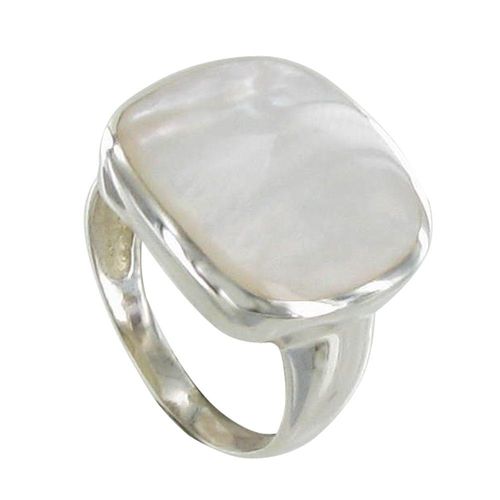 Les Poulettes Bijoux - Bague Argent Pavé Carré De Nacre Ivoire