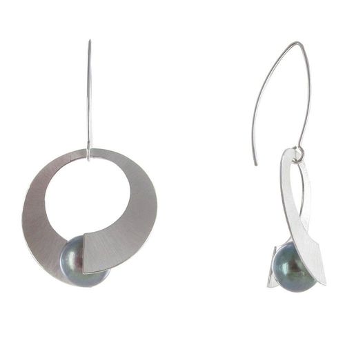 Les Poulettes Bijoux - Boucles D'oreilles Argent Rhodié Spirale Et Perle De Culture 11mm - Classics