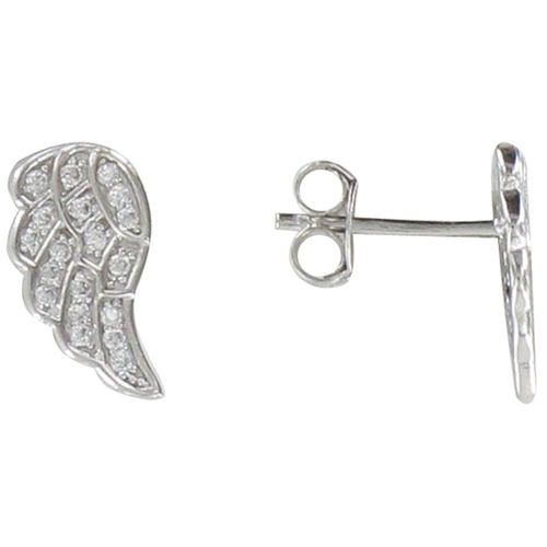 Les Poulettes Bijoux - Boucles D'oreilles Argent Rhodié Aile D'ange Et Strass
