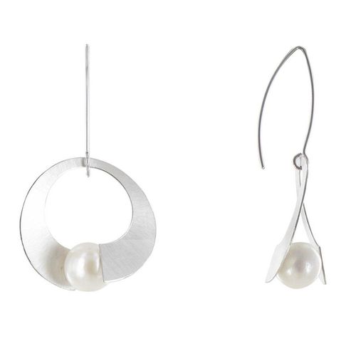 Les Poulettes Bijoux - Boucles D'oreilles Argent Rhodié Spirale Et Perle De Culture 11mm - Classics