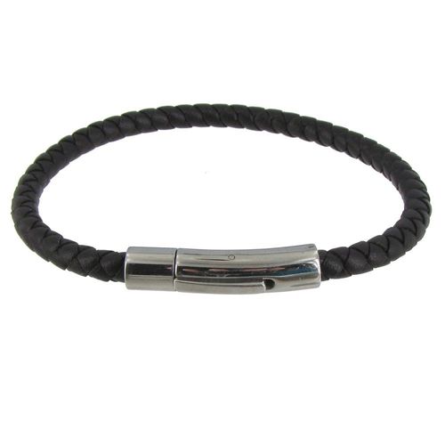 Les Poulettes Bijoux - Bracelet Homme Cuir Tréssé Rond Fermoir Acier Inoxydable - Classics