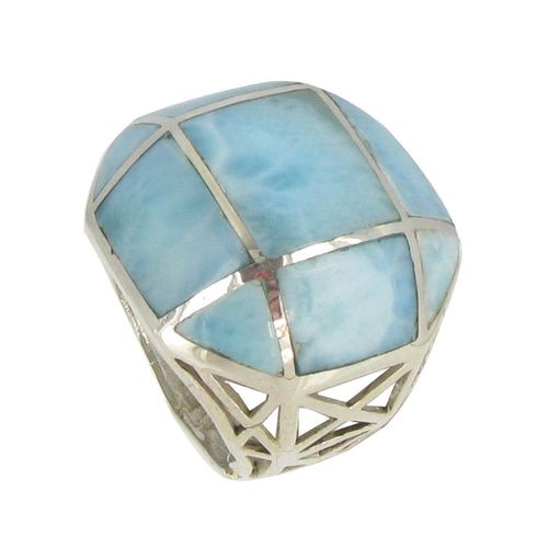 Les Poulettes Bijoux - Bague Joyau Argent Et Quadrillé De Larimar