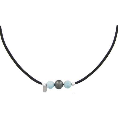 Les Poulettes Bijoux - Collier Lien Noir 1 Perle De Tahiti Et 2 Perles De Larimar