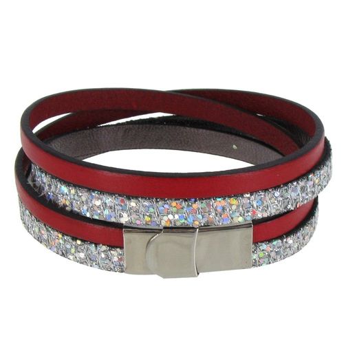 Les Poulettes Bijoux - Bracelet Cuir Deux Lanières Et Paillettes Fermoir Acier Inoxydable - Classics