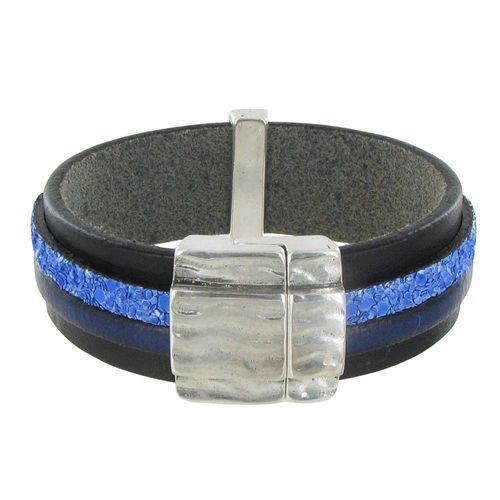 Les Poulettes Bijoux - Bracelet Cuir Noir Et Deux Bandes - Classics