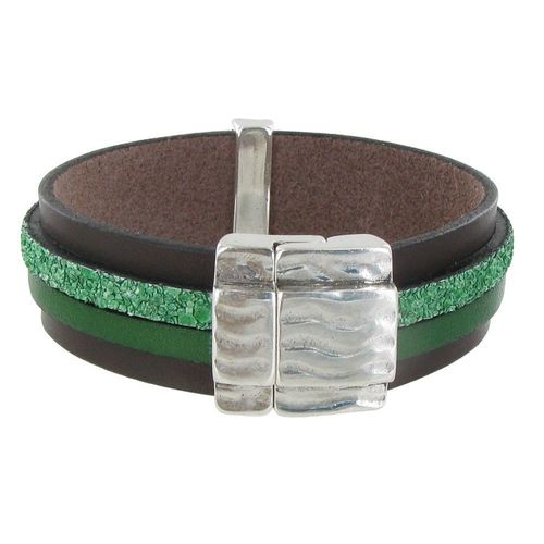 Les Poulettes Bijoux - Bracelet Cuir Marron Et Deux Bandes - Classics