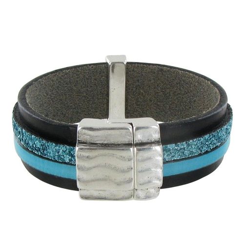 Les Poulettes Bijoux - Bracelet Cuir Noir Et Deux Bandes - Classics