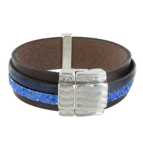 Les Poulettes Bijoux - Bracelet Cuir Marron Et Deux Bandes - Classics