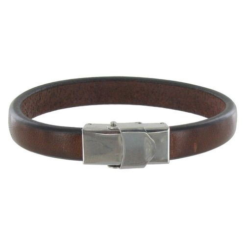 Les Poulettes Bijoux - Bracelet Homme Cuir Marron Foncé Large Fermoir Acier Inoxydable