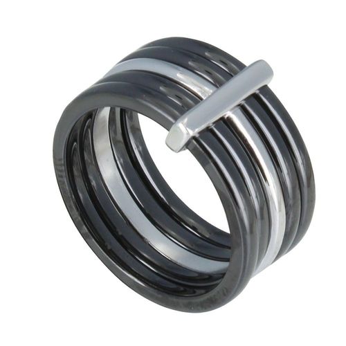Les Poulettes Bijoux - Bague Anneaux Argent Rhodié Et Céramique Noire
