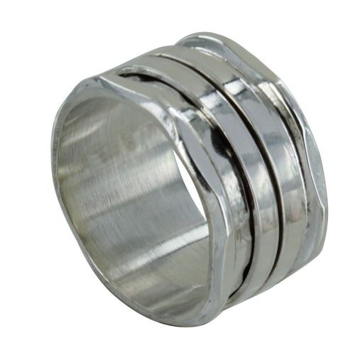 Les Poulettes Bijoux - Bague Argent Tube Martelé Et Ses Deux Anneaux Mobiles