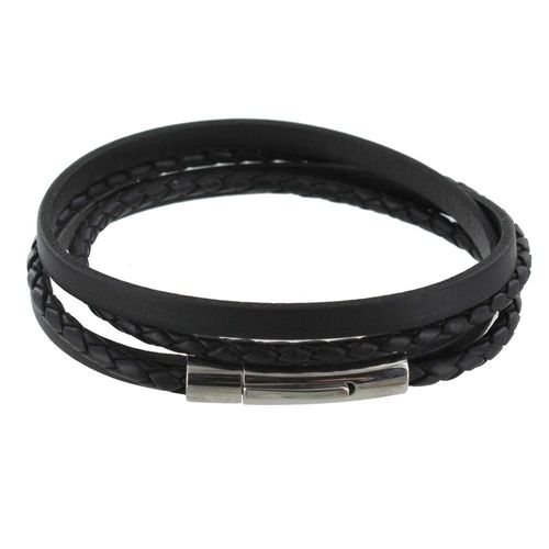 Les Poulettes Bijoux - Bracelet Homme Cuir Deux Liens Plat Et Tréssé Rond - Classics