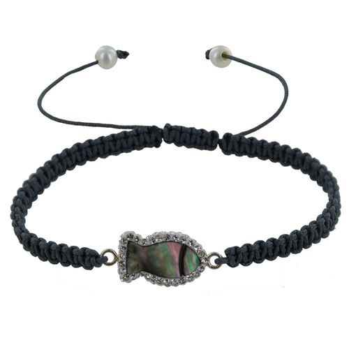 Les Poulettes Bijoux - Bracelet Poissson De Nacre Et Strass Lien Tréssé Gris
