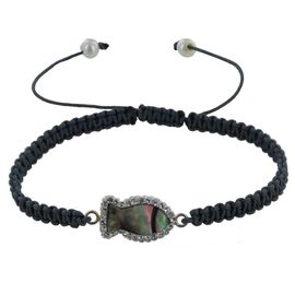Les Poulettes Bijoux - Bracelet Poissson De Nacre Et Strass Lien Tréssé Gris