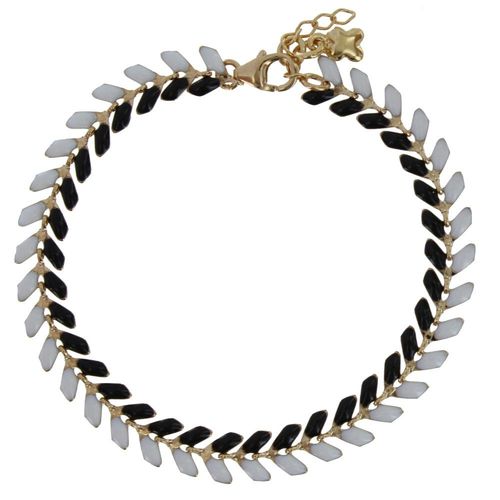 Les Poulettes Bijoux - Bracelet Laurier Plaqué Or Email Noire Et Blanche