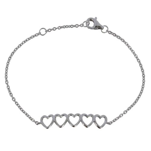 Les Poulettes Bijoux - Bracelet Argent Rhodié Cinq Petit Coeurs