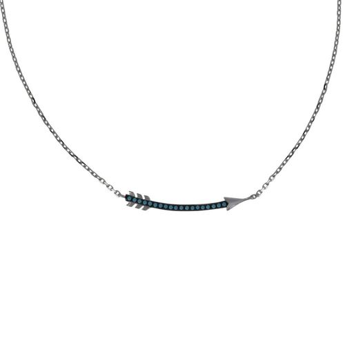 Les Poulettes Bijoux - Collier Argent Rhodié Flèche Et Points Bleus