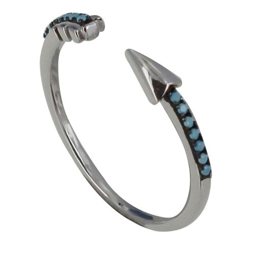 Les Poulettes Bijoux - Bague Argent Rhodié Flèche Et Points Bleus