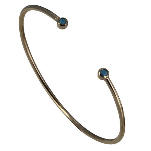 Les Poulettes Bijoux - Bracelet Plaqué Or Demi Jonc Deux Perles Et Résine Bleue