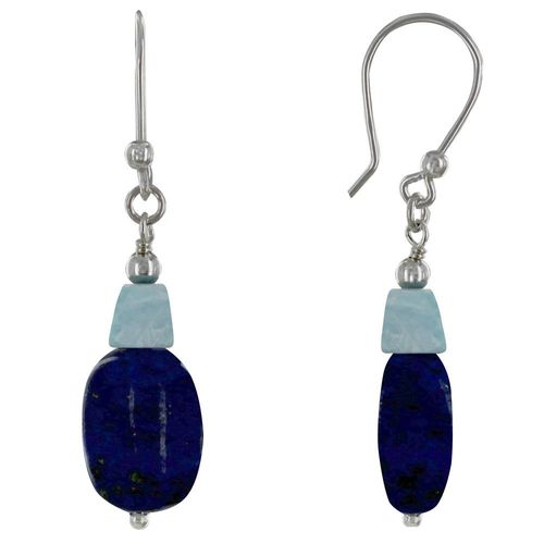Les Poulettes Bijoux - Boucles D'oreilles Argent Galet De Lapis Lazuli Et Pépite De Larimar