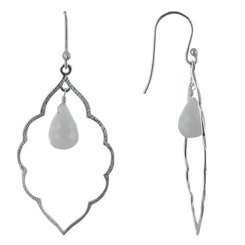 Les Poulettes Bijoux - Boucles D'oreilles Argent Nuage Et Goutte D'agate Blanche Facettée