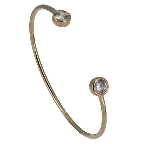 Les Poulettes Bijoux - Bracelet Plaqué Or Demi Jonc Deux Perles Et Strass Cristal