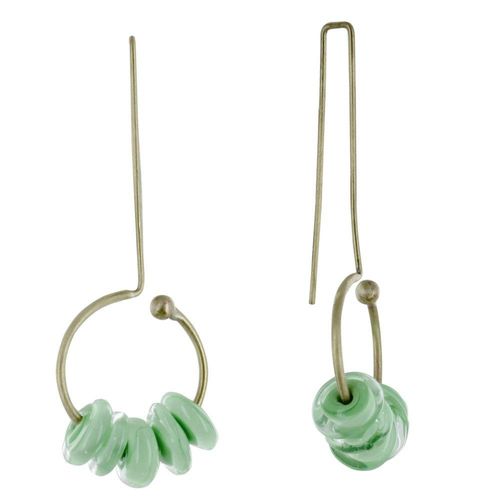 Les Poulettes Bijoux - Boucles D'oreilles Grand Crochet Laiton Anneau Et Petits Disques De Verre - Classics