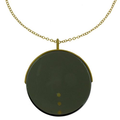 Les Poulettes Bijoux - Collier Sautoir Chaine Laiton Cible En Verre Noir Et Trois Points Couleur Or