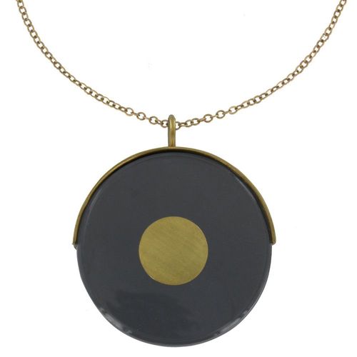 Les Poulettes Bijoux - Collier Sautoir Chaine Et Point Laiton Cible En Verre Noir