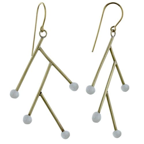 Les Poulettes Bijoux - Boucles D'oreilles Branches En Laiton Et Perle De Verre - Classics
