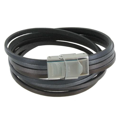 Les Poulettes Bijoux - Bracelet Femme Cuir Quatre Lanières Argent