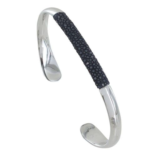 Les Poulettes Bijoux - Bracelet Mixte Demi Jonc Laiton Rhodié Et Cuir