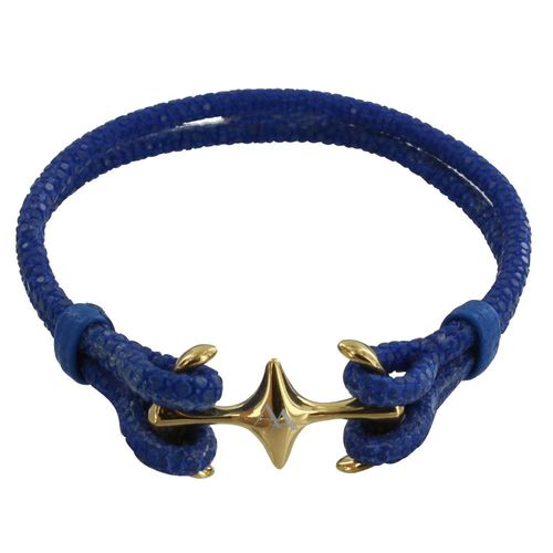 Les Poulettes Bijoux - Bracelet Mixte Rhodium Plaqué Or Double Ancre Et Cuir - 18cm Colors