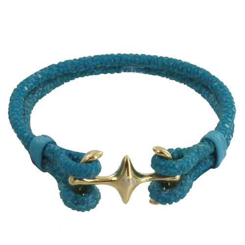 Les Poulettes Bijoux - Bracelet Mixte Rhodium Plaqué Or Double Ancre Et Cuir - 18cm Colors