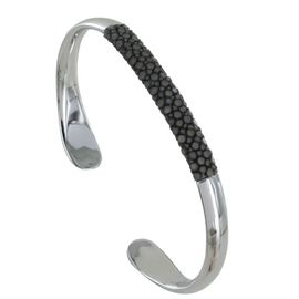 Les Poulettes Bijoux - Bracelet Mixte Demi Jonc Laiton Rhodié Et Cuir