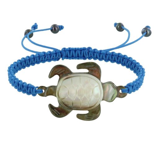 Les Poulettes Bijoux - Bracelet Tortue Nacre Grise Lien Tréssé