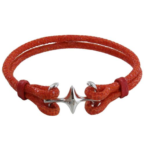 Les Poulettes Bijoux - Bracelet Mixte Argent Rhodié Double Ancre Et Cuir - 18cm Colors