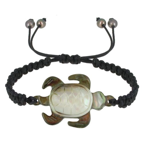 Les Poulettes Bijoux - Bracelet Tortue Nacre Grise Lien Tréssé