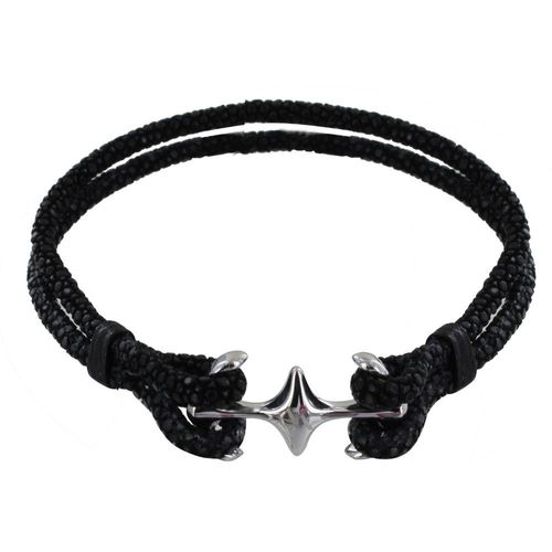 Les Poulettes Bijoux - Bracelet Mixte En Argent Rhodié Double Ancre Et Cuir - 20cm